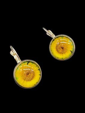 Vintage Pierced Earrings Sunflowers Dangling Silver Tone
